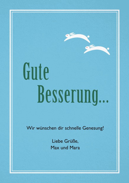 Gute Besserung wünschen mit dieser hübschen gelben Karte mit weißem Rahmen. Blau.