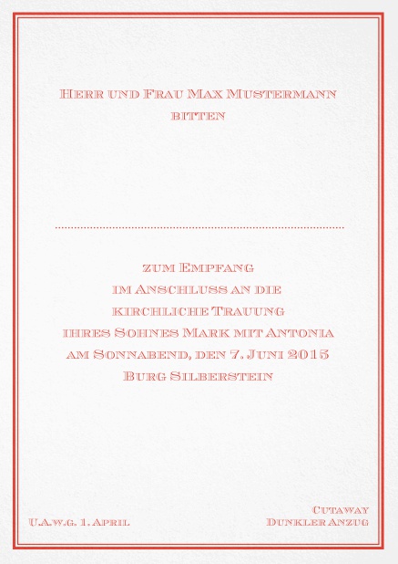 Klassiche Einladungskarte in Avignon Design mit feiner doppelter Außenlinie. Rot.