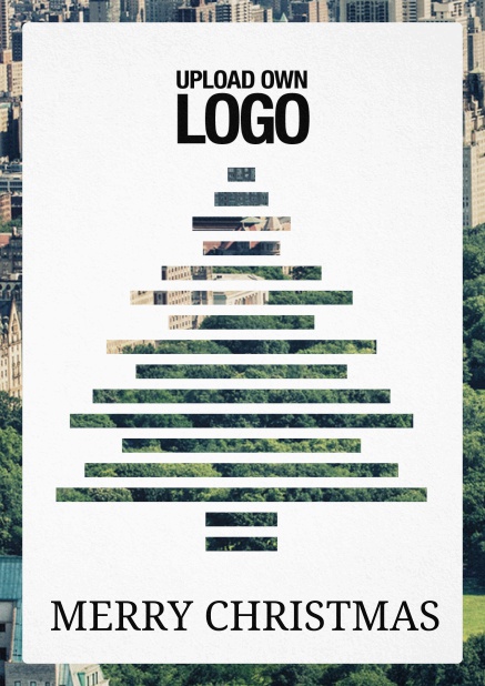 Corporate Christmas card with Sliced Christmas tree over the photo.