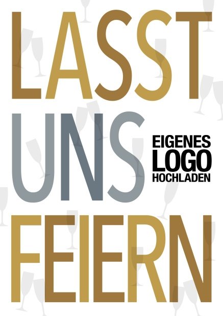 Online Helle Party Einladungskarte mit illustriertem Text Lasst Uns Feiern!