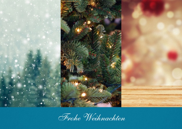 Weihnachtskarte mit 3 Hochkantfoto Optionen mit Text vorne. Marine.