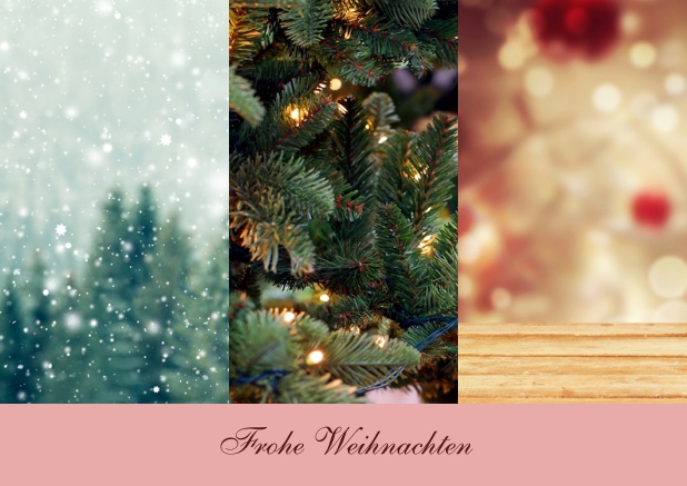 Online geschäftliche Weihnachtskarte mit Drei Fotooptionen in hochkant mit Text Rosa.