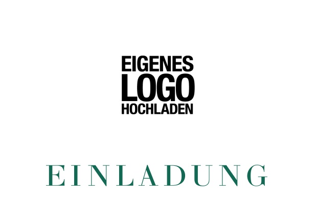 Online weiße Einladungsvorlage mit einfacher Logo Option und anpassbarem Text. Grün.