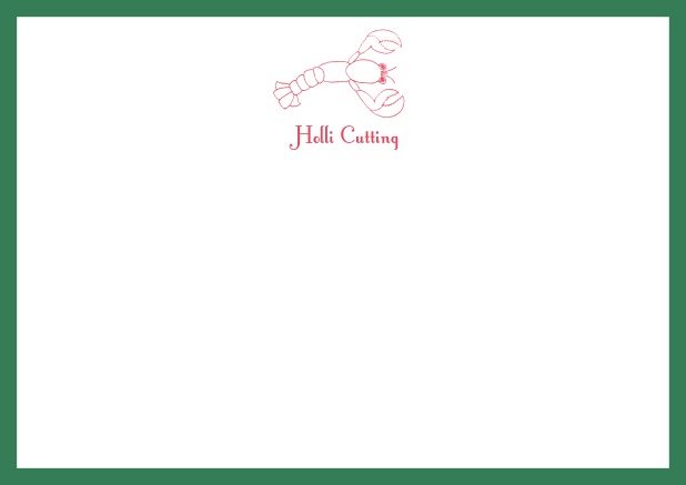 Individuell anpassbare online Briefkarte mit illustriertem Hummer und Rahmen in verschiedenen Farben. Grün.