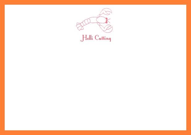 Individuell anpassbare online Briefkarte mit illustriertem Hummer und Rahmen in verschiedenen Farben. Orange.