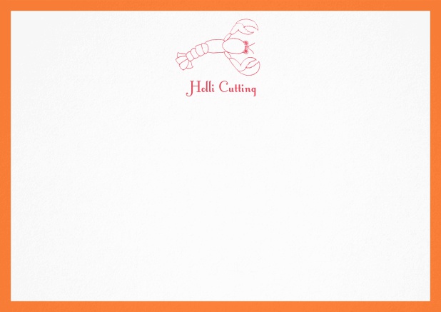 Individuell anpassbare Briefkarte mit illustriertem Hummer und Rahmen in verschiedenen Farben. Orange.