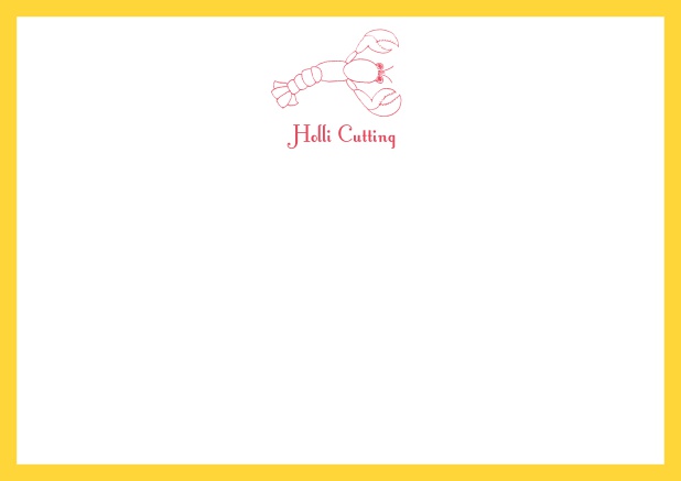 Individuell anpassbare online Briefkarte mit illustriertem Hummer und Rahmen in verschiedenen Farben. Gelb.