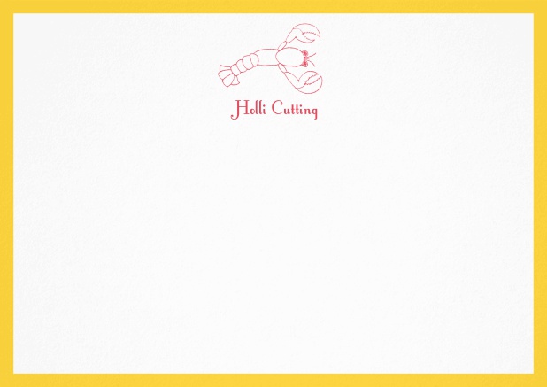 Individuell anpassbare Briefkarte mit illustriertem Hummer und Rahmen in verschiedenen Farben. Gelb.