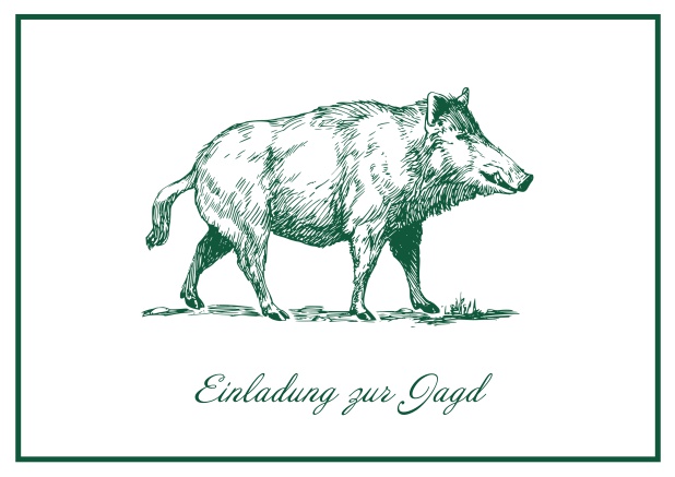 Classic Online hunting invitation card with illustrated Wild boar and fine frame.