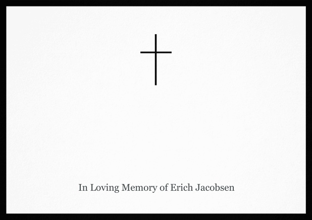 Classic Memorial invitation card with black frame and Cross in the middle and famous quote. Black.