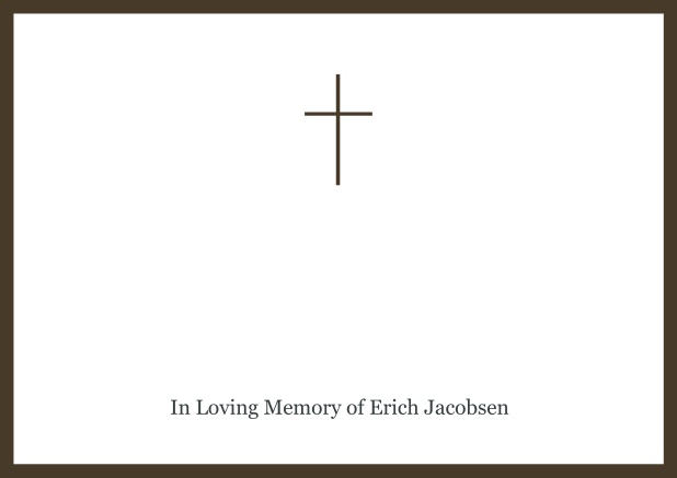 Online Classic Memorial invitation card with black frame and Cross in the middle. Brown.