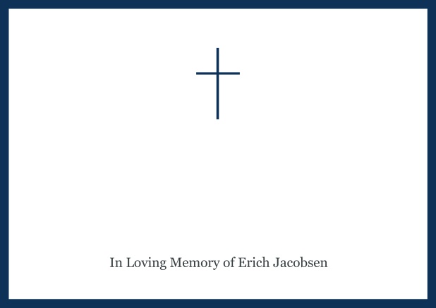 Online Classic Memorial invitation card with black frame and Cross in the middle. Navy.