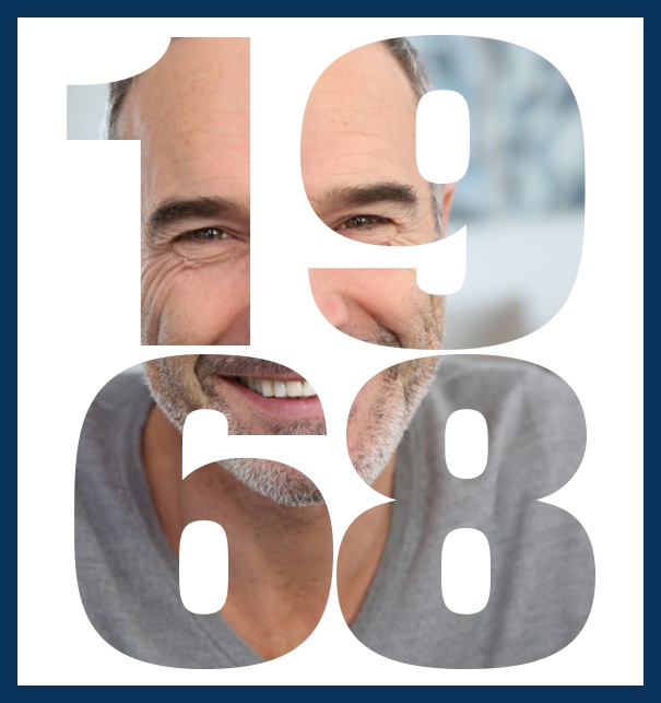 Born 1968 large - Navy - 50th Birthday Online invitation card with cut out 1968 for your own photo to celebrate your 50th birthday Navy.