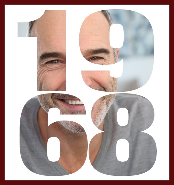 Born 1968 large - Red - 50th Birthday Online invitation card with cut out 1968 for your own photo to celebrate your 50th birthday Red.