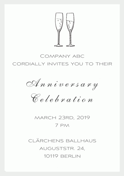 Animated paperless invitation card with frame in the color of your choice and two champagne glasses nudging. Grey.