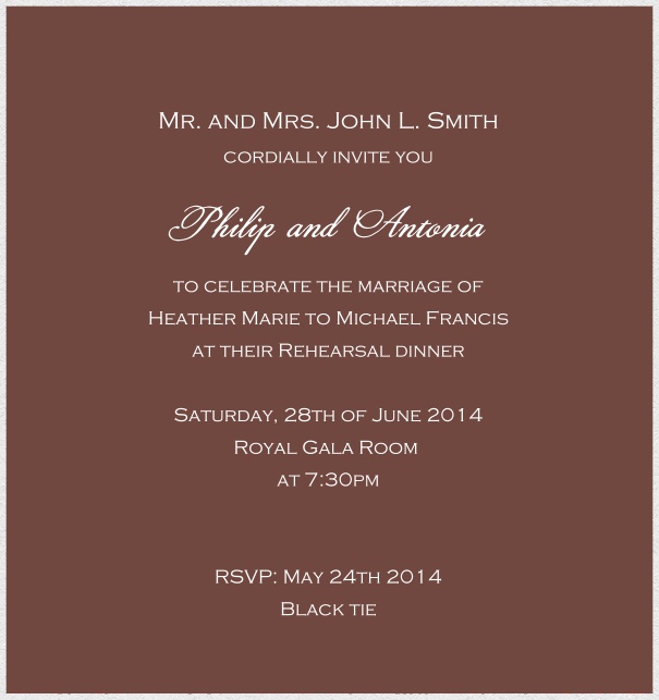 Customize this classic online invitation card with fine paper in color of choice and optional personal addressing. Gold.