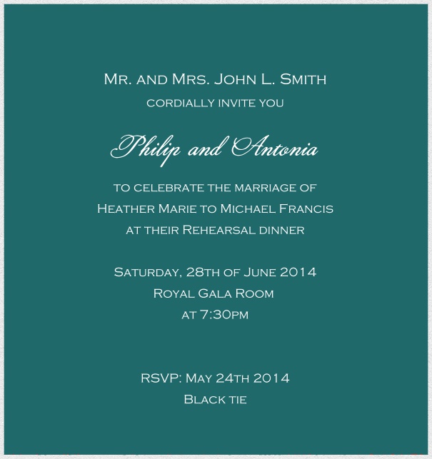 Customize this classic online invitation card with fine paper in color of choice and optional personal addressing. Green.