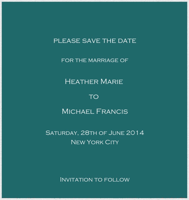 Customizable Online classic save the date card with fine paper in color of choice and white frame. Green.