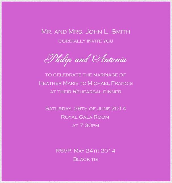 Customize this classic online invitation card with fine paper in color of choice and optional personal addressing. Pink.