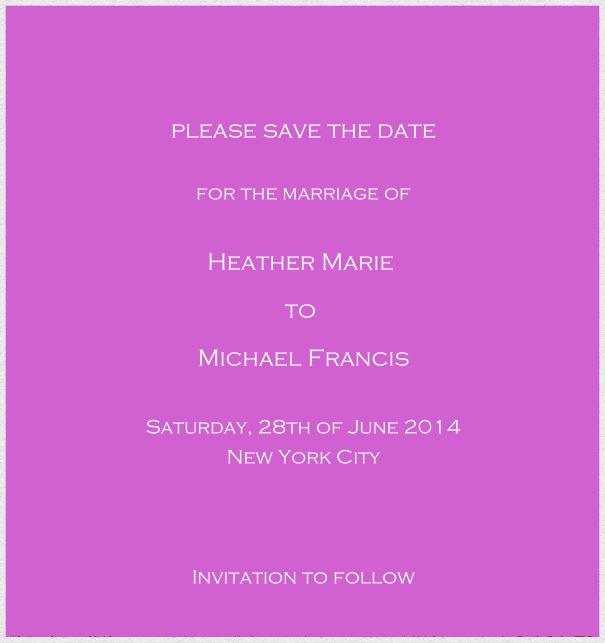 Customizable Online classic save the date card with fine paper in color of choice and white frame. Pink.