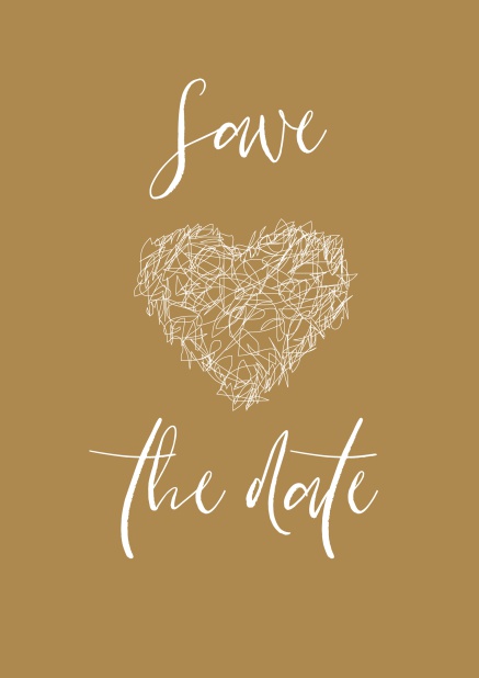 Large drawn heart - Corporate save the date cards Online Save the date card in gold with artsy illustrated heart.