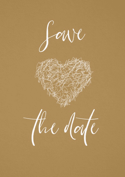 Large drawn heart - Corporate save the date cards Save the date card in gold with artsy illustrated heart.