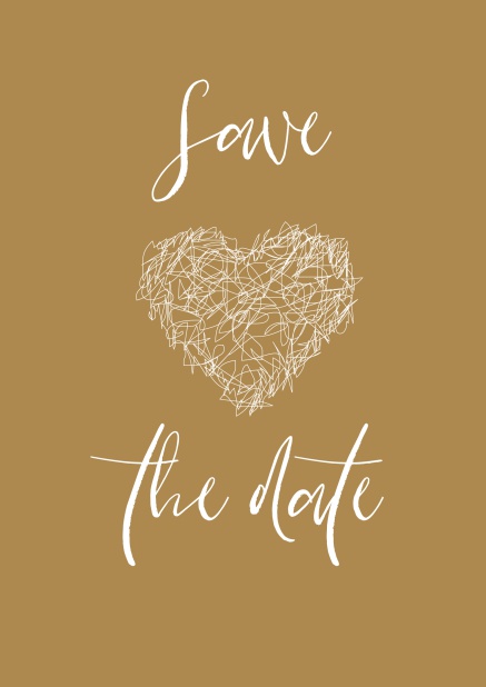Online Save the date card in gold with artsy illustrated heart.
