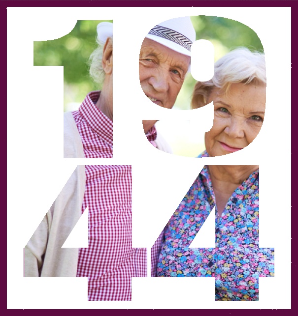 Born 1944 - Purple - 70th Birthday Online invitation card with frame and cut out 1944 for your own photo. Purple.