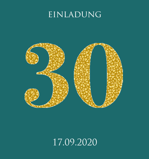 Animierte Online Einladungskarte zum 30. Jubiläum mit animierten goldenen Mosaiksteinen. Grün.