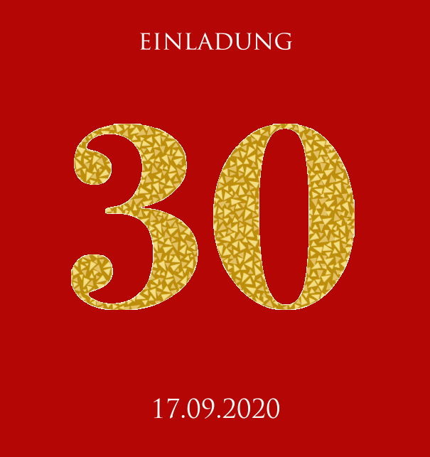 Animierte Online Einladungskarte zum 30. Jubiläum mit animierten goldenen Mosaiksteinen. Rot.