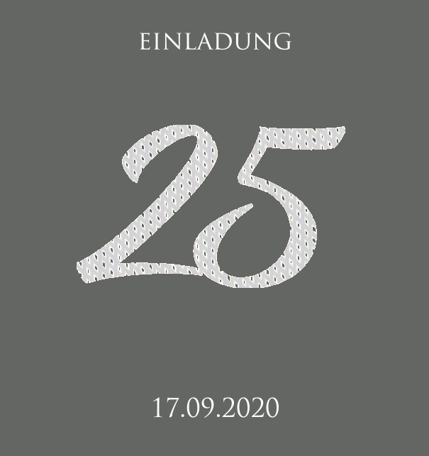 Animierte papierlose Einladungskarte zum 25. Jubiläum mit funkelnden Mosaiksteinen in Silber. Grau.