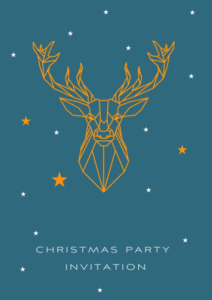 Online Christmas Party Invitation card with large golden reindeer star sign.