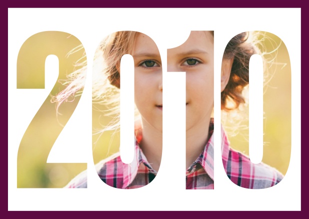 2010 Jahreskarte quer - Lila - 10. Geburtstag Online Einladungskarte mit ausgeschnittener 2010 für Geburtstagseinladungen mit eigenem Foto. Lila.