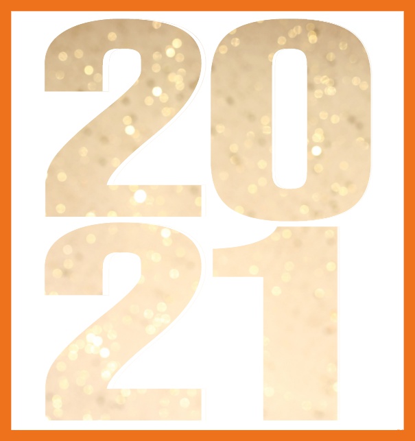 2021 golden - Orange - Corporate Online invitation card with cut out large 2021 for your own photo Orange.