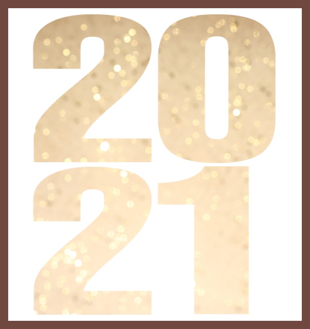 Neujahr Grusskarte mit ausgeschnittener 2021 für eigenes Foto in großem Online Format Gold.