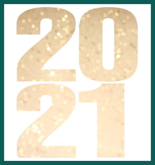 Neujahr Grusskarte mit ausgeschnittener 2021 für eigenes Foto in großem Online Format Grün.