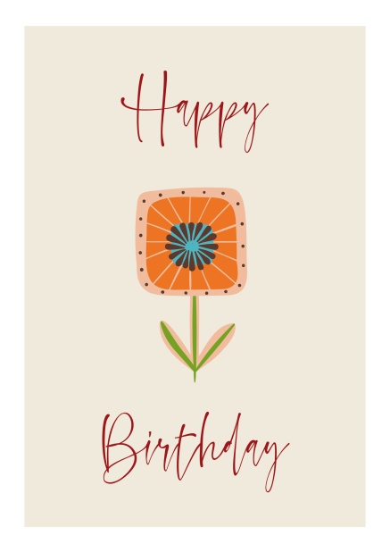 Online Fun Birthday card in beige with orange flower