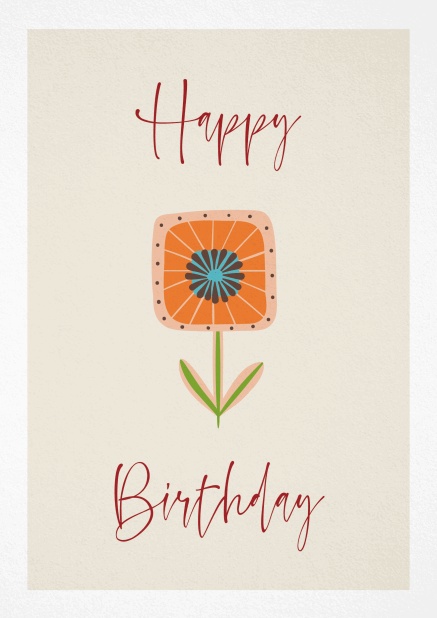 Fun Birthday card in beige with orange flower