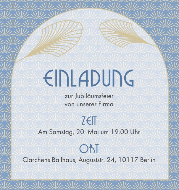 Online Einladung mit Jugendstil Blätter Dekoration Blau.