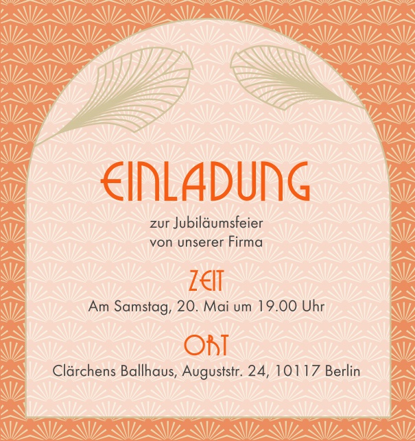 Online Einladung mit Jugendstil Blätter Dekoration Orange.