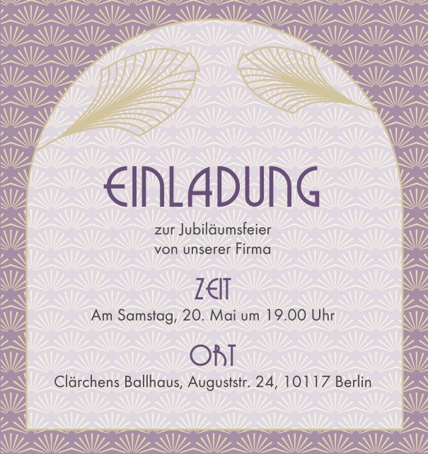Online Einladung mit Jugendstil Blätter Dekoration Lila.