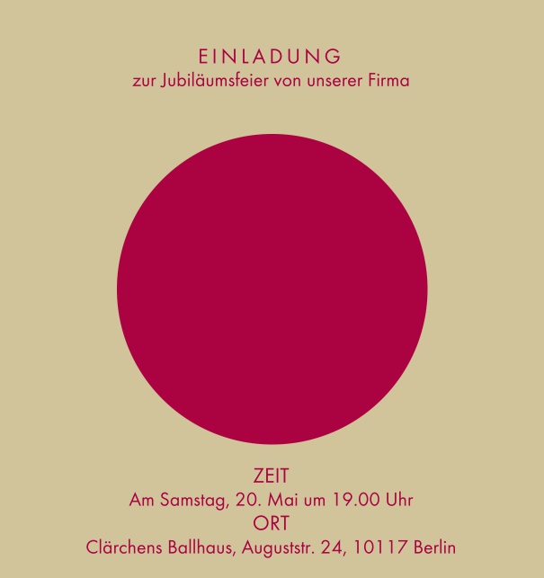 Online Einladungskarte mit grossem roten Kreis und Rahmen in der Farbe Ihrer Wahl Beige.