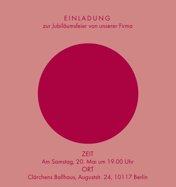 Online Einladungskarte mit grossem roten Kreis und Rahmen in der Farbe Ihrer Wahl Rosa.