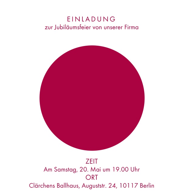 Online Einladungskarte mit grossem roten Kreis und Rahmen in der Farbe Ihrer Wahl Weiss.