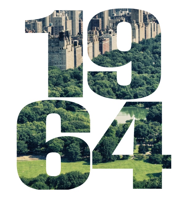 Einladungskarte in Hochkant mit ausgeschnittener 1964 für ein eigenes Image. Weiss.