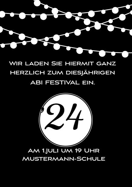 Online Abi 24 Einladungskarte mit Laternen Schwarz.