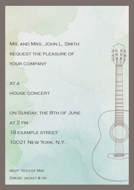 Guitar card - Gold - Cocktails Online invitation card with guitar Gold.