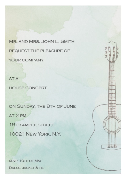 Guitar card - White - Cocktails Online invitation card with guitar White.