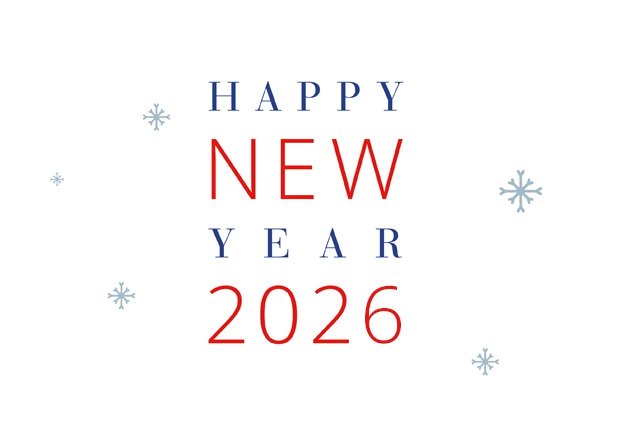 Online Neujahrskarte mit Happy New Year 2026 Text in Rot und Blau