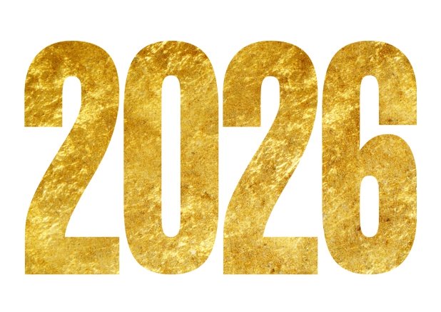 Online Happy New Year card with cut out 2026 White.